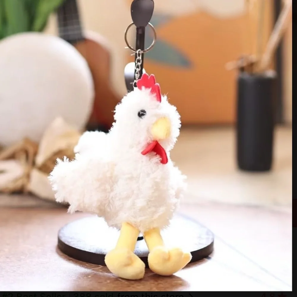 Fluffy Chicken Keychain - Bag Charm – Cute Farm Animal Purse Accessory - white
